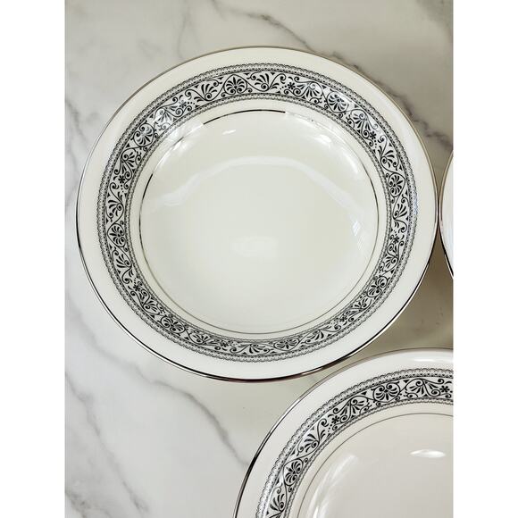 Noritake Prelude Soup Bowl 7 1/2" Ivory China Silver Trim #7570 Japan x3 Vintage - Picture 4 of 15